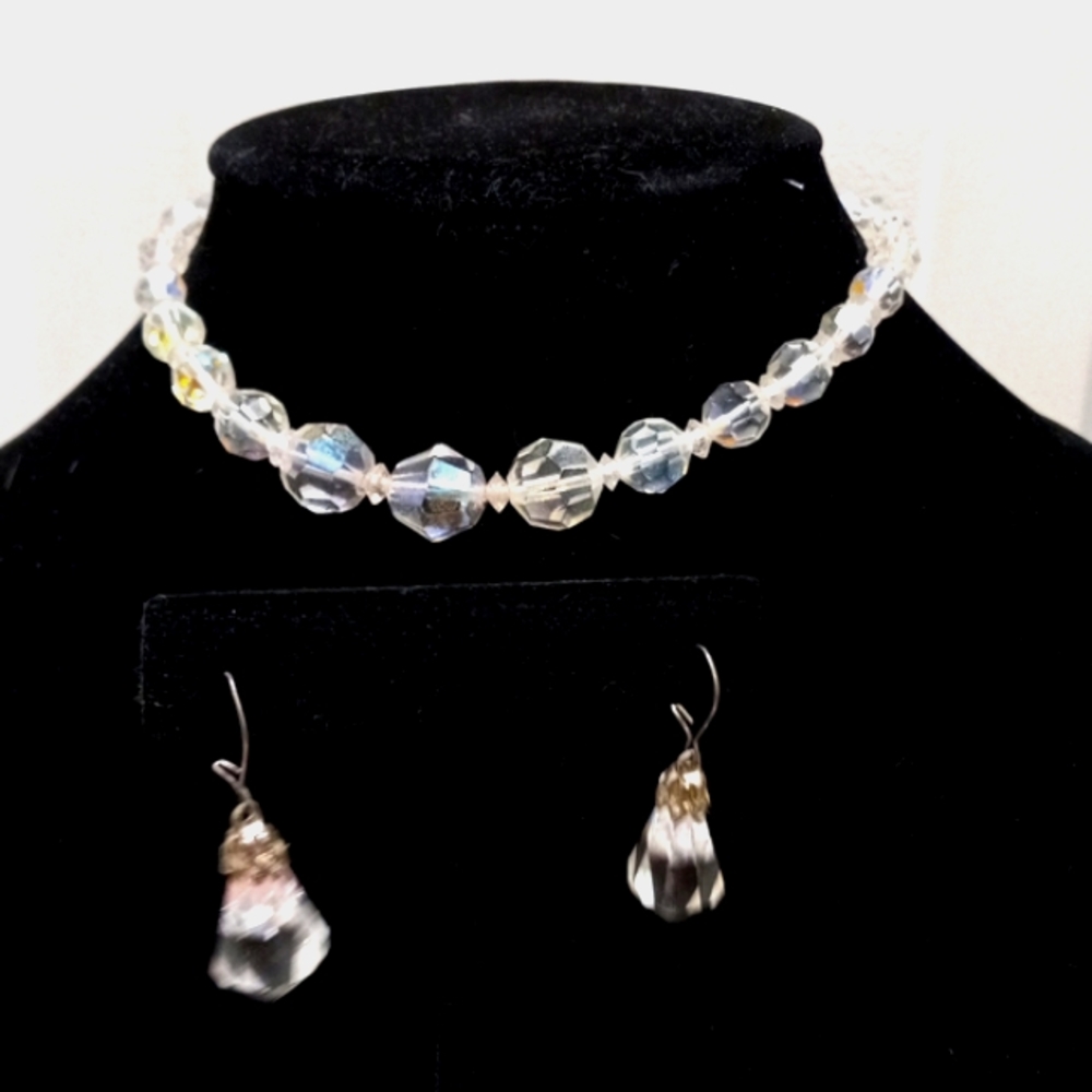 60's Glass Beads Choaker Style. With Earrings.